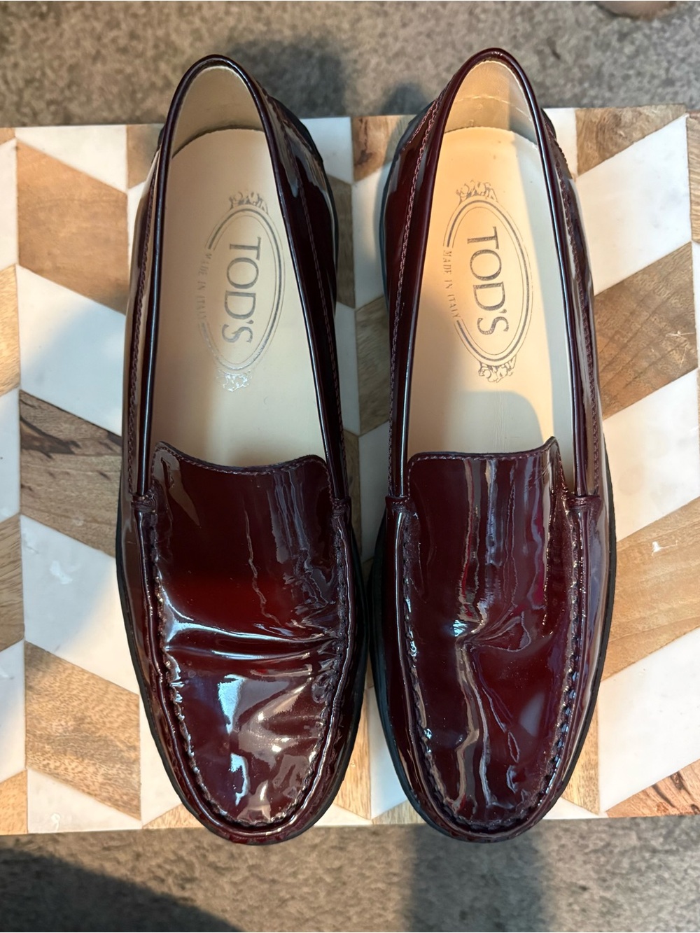 Tod's Women's Burgundy Patent Leather Loafers